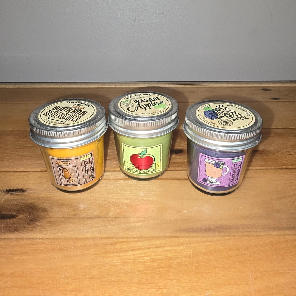 Bath & Body Retired Artisan Mini Candle Trio Bourbon Butterscotch Wasabi Apple